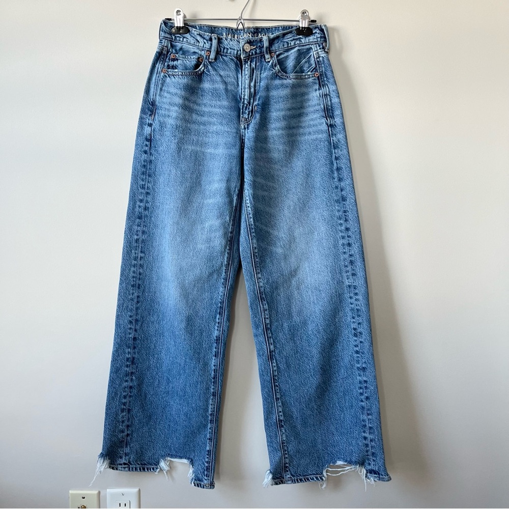 American Eagle Outfitters Distressed Super High Rise Baggy Wide Leg Jeans